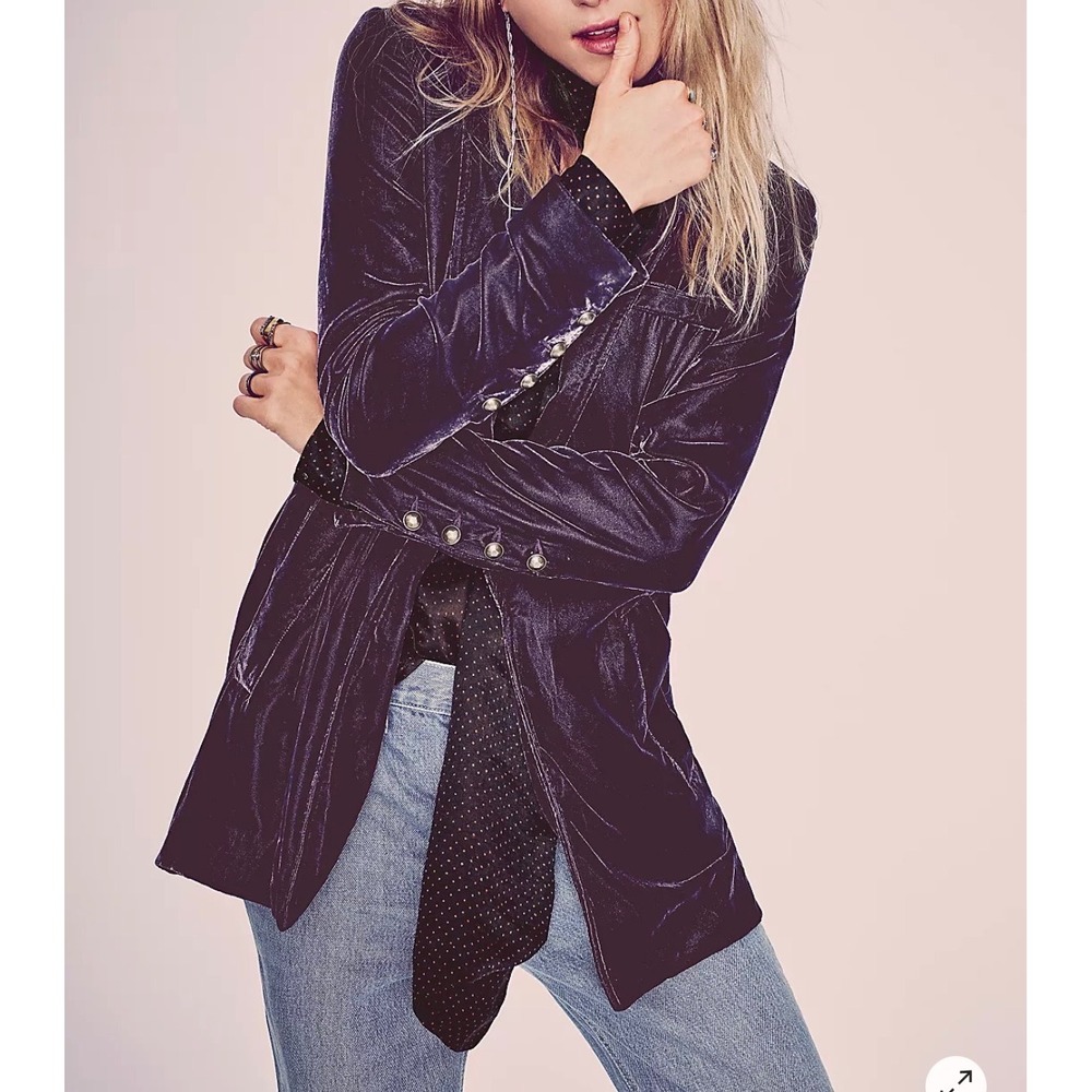 Free People Yesterdays Muse Velvet Jacket Black Open Front Blazer XS Victorian